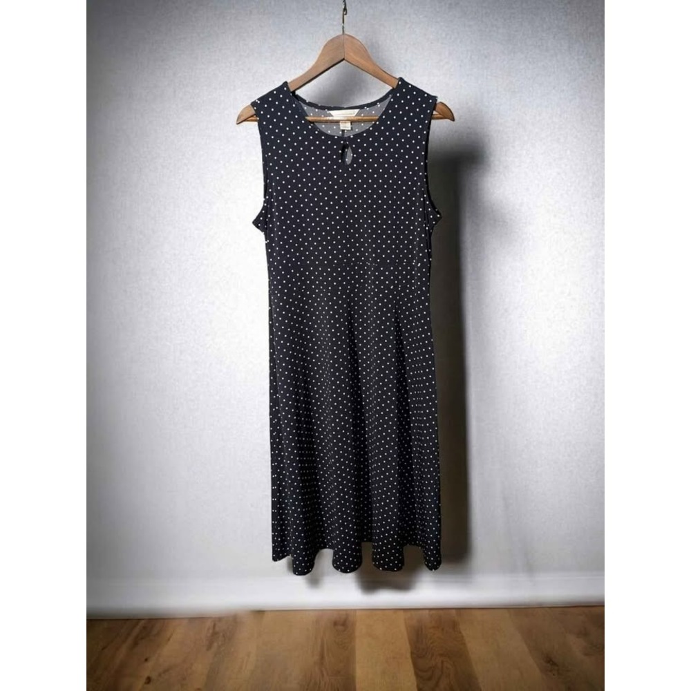 Not Available Christopher & Banks Navy Blue Polka Dot Sleeveless A-Line‎ Midi